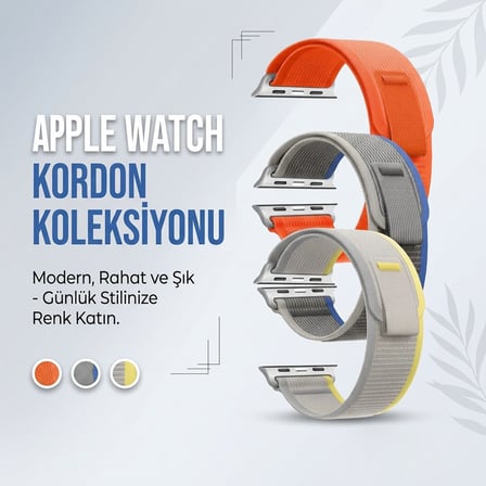 CaseOnn Apple Watch Ultra 4 Kordon Arazi Tipi Patika Kumaş Kayış Gri