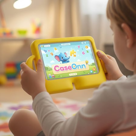 CaseOnn Samsung Galaxy Tab A9 X110 / Tab A11 Kılıf Tutma Kollu Silikon Sarı