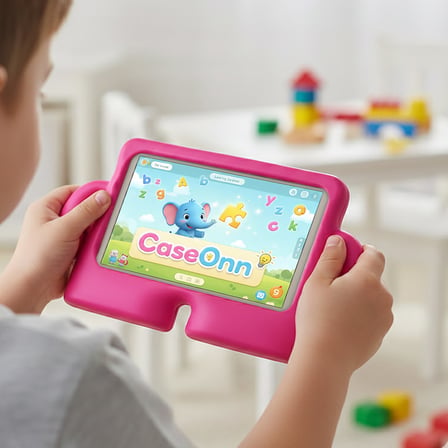 CaseOnn Samsung Galaxy Tab A9 X110 / Tab A11 Kılıf Tutma Kollu Silikon Koyu Pembe