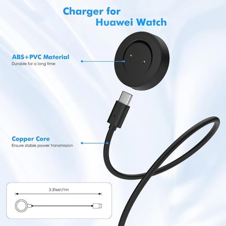 CaseOnn Honor Magic Watch 2 42mm Manyetik USB Hızlı Şarj Kablosu Siyah