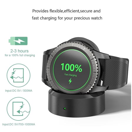 CaseOnn Samsung Galaxy Gear S2 Standlı Manyetik USB Hızlı Şarj Kablosu Siyah