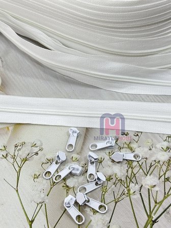 Metrelik Nevresim Minder Yastık Fermuarı Beyaz 10 metre Fermuar 10 Adet Başlık