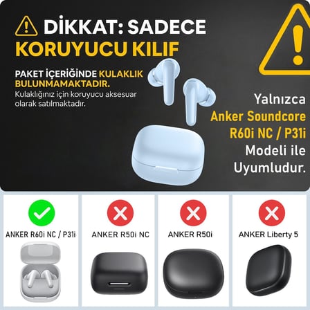 CaseOnn Anker Soundcore R60i NC Kılıf Askı Aparatlı Mat Silikon Lacivert