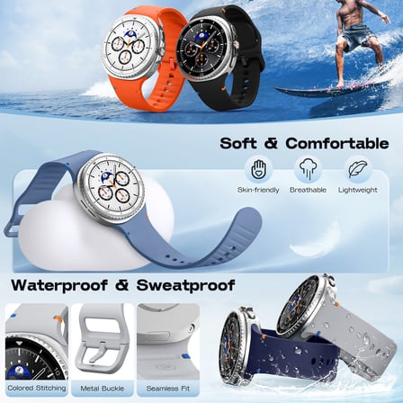 CaseOnn Samsung Galaxy Watch 8 Classic 46mm Kordon Dikiş Detaylı Esnek Silikon Kayış Beyaz