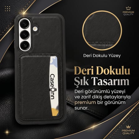 CaseOnn Samsung Galaxy A27 Kılıf Deri Dokulu Kartlıklı Kapak Siyah
