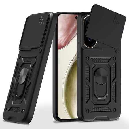 CaseOnn Vivo X200 FE Kılıf Sürgülü Kamera Korumalı Yüzüklü Mıknatıslı Tank Kapak Siyah