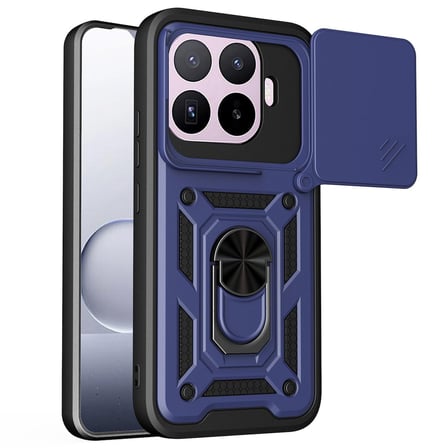 CaseOnn Xiaomi 17T Kılıf Sürgülü Kamera Korumalı Yüzüklü Mıknatıslı Tank Kapak Lacivert