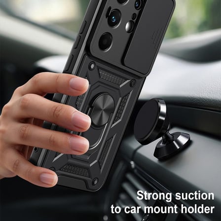 CaseOnn Tecno Camon 50 Ultra 5G Kılıf Sürgülü Kamera Korumalı Yüzüklü Mıknatıslı Tank Kapak Siyah
