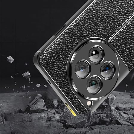 CaseOnn OnePlus 12 Kılıf Lüks Dikiş Detaylı Deri Görünümlü Kapak Siyah