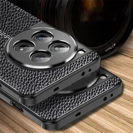 CaseOnn OnePlus 12 Kılıf Lüks Dikiş Detaylı Deri Görünümlü Kapak Siyah