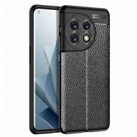 CaseOnn OnePlus 11 Kılıf Lüks Dikiş Detaylı Deri Görünümlü Kapak Siyah