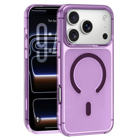 CaseOnn Apple iPhone 17 Pro Max Kılıf MagSafe Özellikli Sararmaz Kristal Sert Mika Kapak Mor