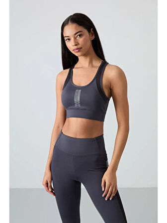 Tommy Life Antrasit Polyester Esnek Standart Fit Performans Kadın Tayt Takım 95332