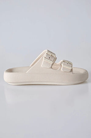 TOMMY LIFE Bej Yüksek Tabanlı Çift Tokalı Erkek Terlik -89302