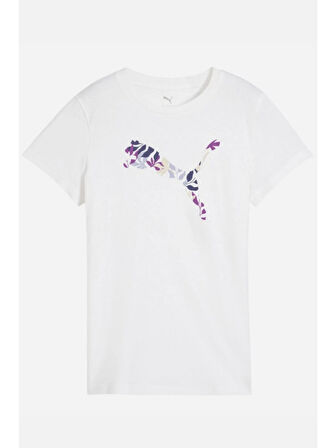 Puma Graphics Floral Cat Logo Beyaz Kadın Tişört 68508102