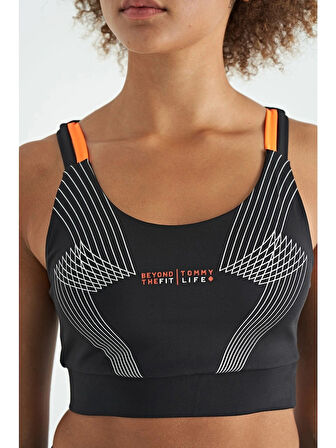 Tommy Life Siyah Baskılı Sırt Çapraz Detaylı Dalgıç Kumaş Dar Kalıp Kadın Büstiyer - 97273