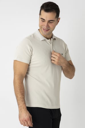 Crozwise Pamuk Pike Waffle Polo Yaka Tişört Krem 7152-02