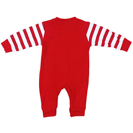 Unisex Kırmızı Kemer Baskılı Kolları Çizgili Noel Tulum