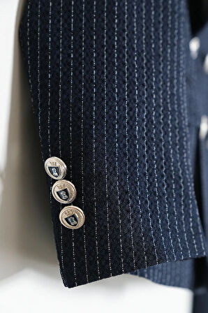 Erkek Çocuk Çizgili Ceket Gömlek Pantolon Papyonlu Takım Elbise Te.1001y