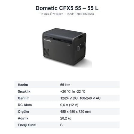 Dometic CFX5 55 Kompresörlü Taşınabilir Buzdolabı 55 L, 12/24 V – 100-240 V, Uygulama Kontrollü (97000050783)