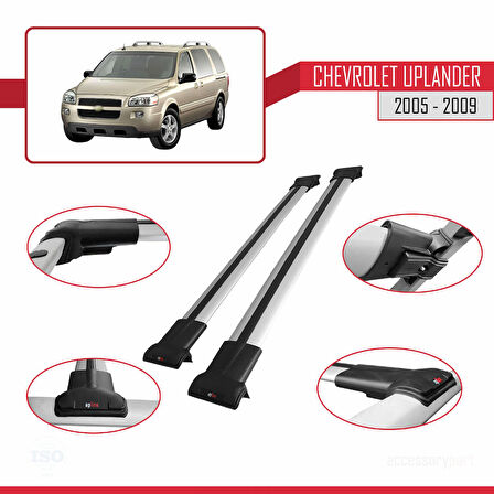Chevrolet Uplander 2005-2009 Arası ile Uyumlu FLY Model Ara Atkı Tavan Barı Gri 2 Adet