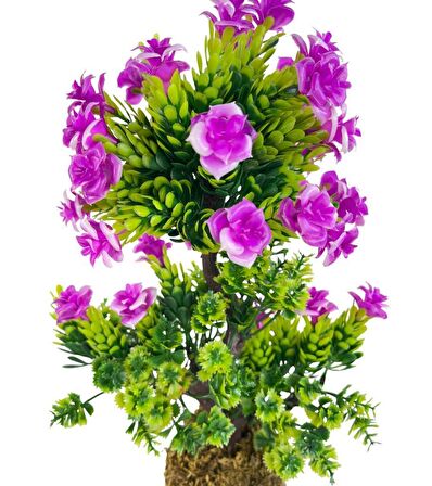 Bonsai Dekoratif Yapay Ağaç Lila Güllü Top Kafalı Bonzai 30CM