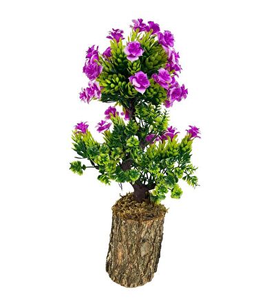 Bonsai Dekoratif Yapay Ağaç Lila Güllü Top Kafalı Bonzai 30CM