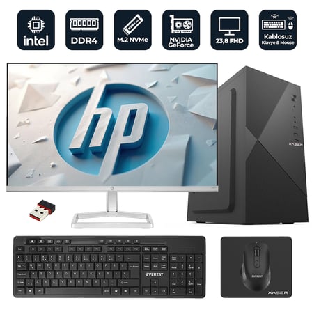 XASER OfficePro H26 Intel Core i5-14400F 8GB RAM 512GB M.2 NVMe SSD 2GB GT610 23.8" HP Monitörlü Masaüstü Ofis Bilgisayarı