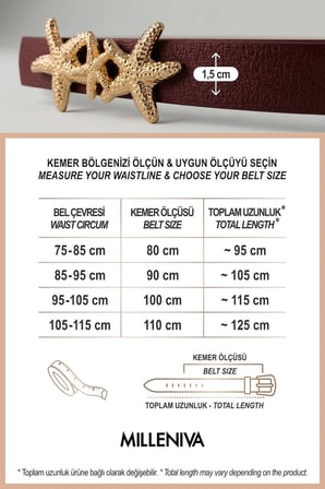 Deniz Yıldızı Gold Tokalı Bordo İnce Kadın Kemer 1.5 cm