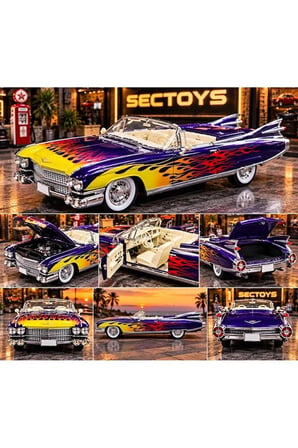 1959 Cadillac Eldorado Biarritz Convertible Diecast Model Araba 1:24 Cadillac Eldorado Mor