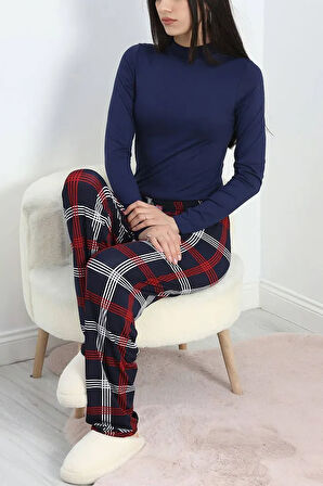 %100 Pamuk Kadın Kareli Rahat Pijama Altı - B28