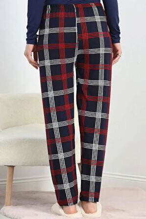 %100 Pamuk Kadın Kareli Rahat Pijama Altı - B28