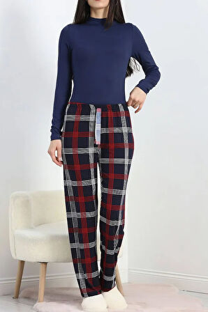 %100 Pamuk Kadın Kareli Rahat Pijama Altı - B28