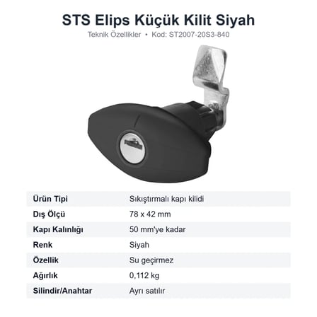 STS Elips Küçük Karavan Servis Kapısı Kilidi Siyah 78x42 mm (ST2007-20S3-840)