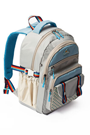 Çok Cepli Sırt Destekli Renkli Kız Çocuk İlkokul Çantası Hv2025 Gri