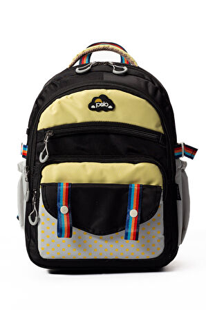 Çok Cepli Sırt Destekli Renkli Kız Çocuk İlkokul Çantası Hv2025 Siyah