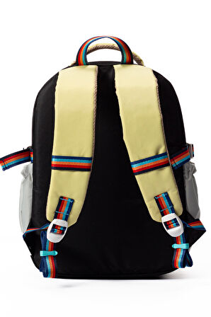 Çok Cepli Sırt Destekli Renkli Kız Çocuk İlkokul Çantası Hv2025 Siyah