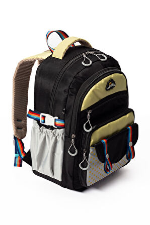 Çok Cepli Sırt Destekli Renkli Kız Çocuk İlkokul Çantası Hv2025 Siyah