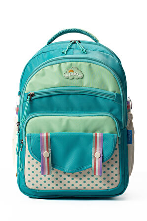 Çok Cepli Sırt Destekli Renkli Kız Çocuk İlkokul Çantası Hv2025 Turkuaz