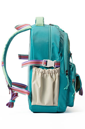 Çok Cepli Sırt Destekli Renkli Kız Çocuk İlkokul Çantası Hv2025 Turkuaz