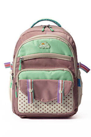 Çok Cepli Sırt Destekli Renkli Kız Çocuk İlkokul Çantası Hv2025 Turkuaz