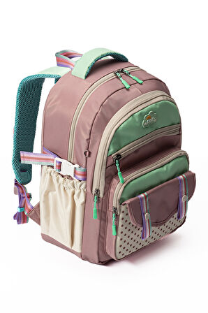 Çok Cepli Sırt Destekli Renkli Kız Çocuk İlkokul Çantası Hv2025 Turkuaz