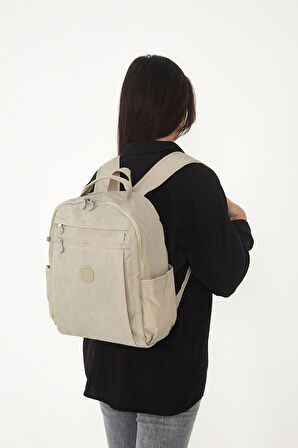 Çok Cepli Kadın Sırt Çantası Orta Boy Günlük HV3059 Bej