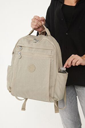 Çok Cepli Kadın Sırt Çantası Orta Boy Günlük HV3059 Bej