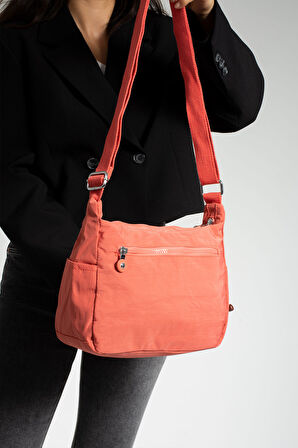 Çok Cepli Çapraz Askılı Kadın Omuz Çantası Orta Boy Günlük HV3010 Koyu Pembe