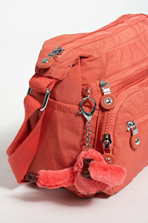 Çok Cepli Çapraz Askılı Kadın Omuz Çantası Orta Boy Günlük HV3010 Koyu Pembe