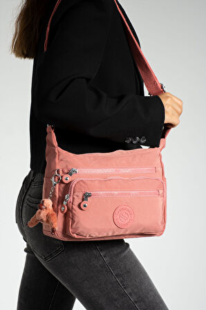 Çok Cepli Çapraz Askılı Kadın Omuz Çantası Orta Boy Günlük HV3010 Pembe