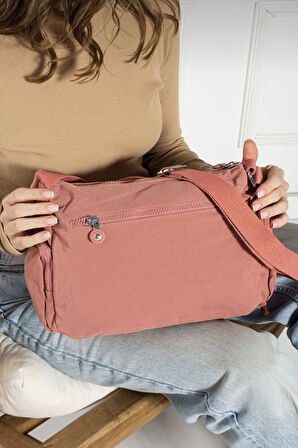 Çok Cepli Çapraz Askılı Kadın Omuz Çantası Orta Boy Günlük HV3007 Koyu Pembe