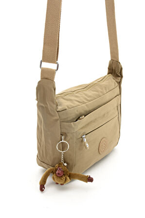 Çok Cepli Çapraz Askılı Kadın Omuz Çantası Orta Boy Günlük HV3046 Koyu Bej