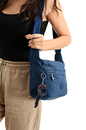 Çok Cepli Çapraz Askılı Kadın Omuz Çantası Orta Boy Günlük HV3046 Lacivert